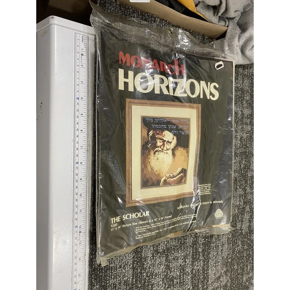 Monarch Horizons The Scholar TI320 Needlepoint Cross stitch Kit 1979 11x14 Rabbi